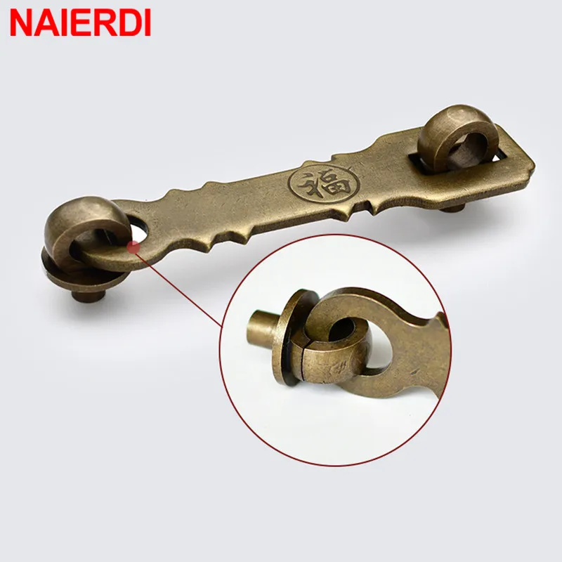 NAIERDI Pure Copper Vintage Chinese Locks Antique Bronze Hasp Latch Padlock Retro Lock Jewelry Box Padlock for Wooden Box
