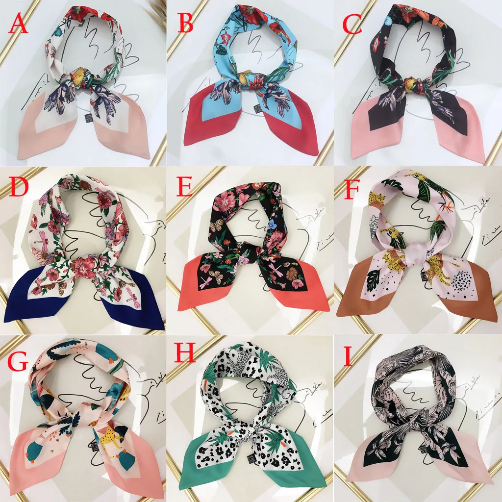 Luxury Scarf Women Scarves Designer Fashion Ladies Hand Made Bag Hat Headband Tied Handle Small Ribbon Silk Scarf Foulard Femme