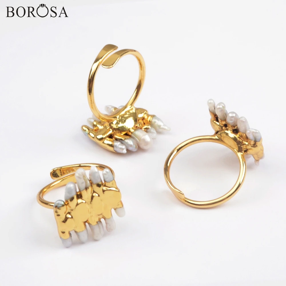 BOROSA 5/10 шт. модное Золотое из натурального пресновдного жемчуга Размеры 6,5~ 7 серебряное кольцо регулируемое кольцо с натуральным жемчугом женские ювелирные изделия G1859