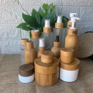 Empty Plastic Wooden Bamboo Cream Jar With Bamboo Lid  For Cosmetic Lip Balm Container Glass Bottle For Toner Lotion  Packaging