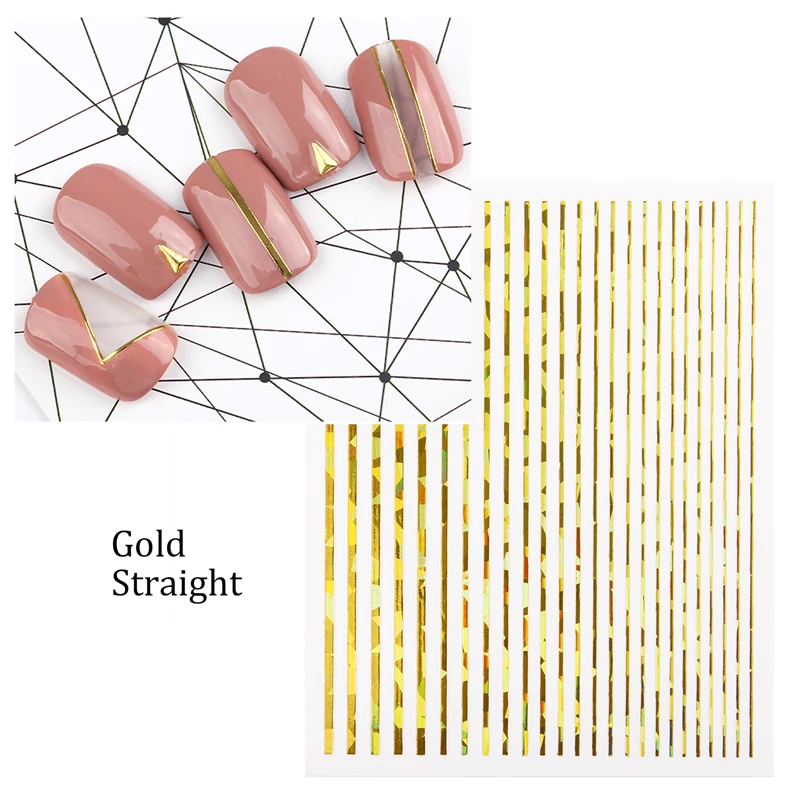 1 шт золотисто-Серебристые 3D наклейки для ногтей s наклейки Геометрические линии треугольник квадратная Луна Форма наклейки Наклейка DIY Дизайн ногтей Советы украшения