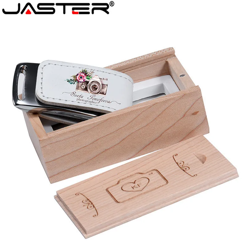 Флэш накопитель JASTER USB 2 0 на заказ 64 ГБ 32 4 8 16 кожаный + деревянная коробка|USB