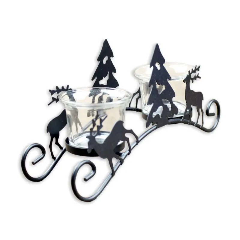 

Retro Iron Candle Holders Christmas Tree Deer Carriage Candlestick Bar Home Decor Candelabra