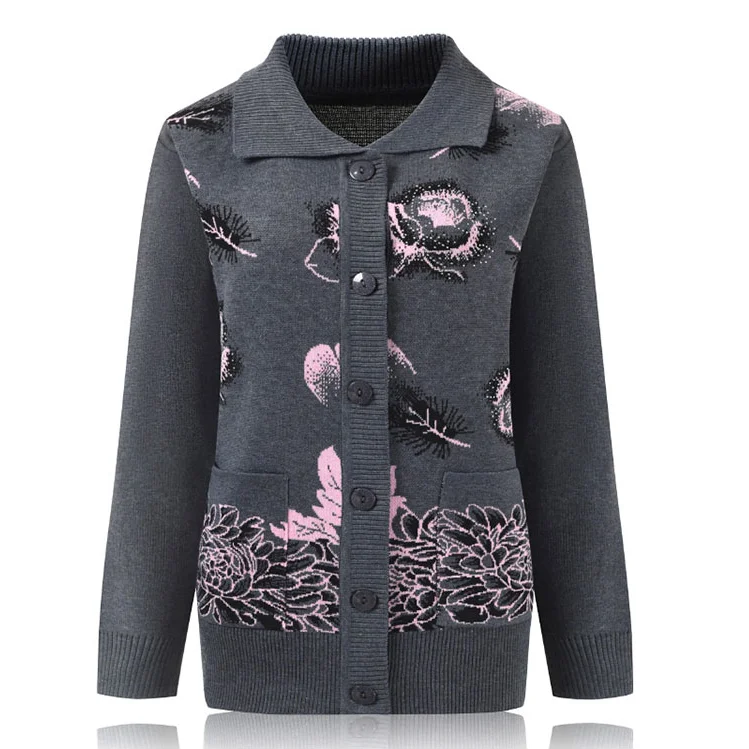 

Women'S Sweater 60-70 Years Old Women Cardigan Sweater Casual Turndown Collar Single-Breasted Plus Size Cardigan Coat F560