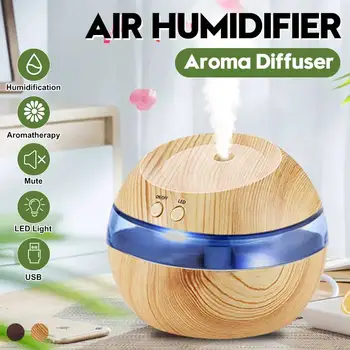

Mini Air Humidifier USB Ultrasonic Aroma Diffuser Wood Grain LED Light Electric Essential Oil Diffuser Mist Maker 300ml