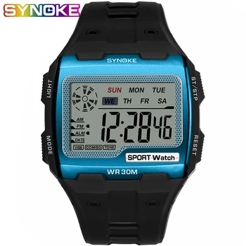 SYNOKE-reloj Digital cuadrado para hombre, cronógrafo luminoso, multifuncional, esfera grande, deportivo, resistente al agua, con pantalla LED 1