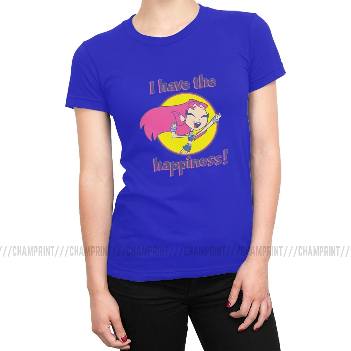 Teen Titans Go Starfire I Have The футболка с надписью Happiness женские футболки Kawaii футболки, топ, забавная Женская одежда с графикой - Цвет: Синий