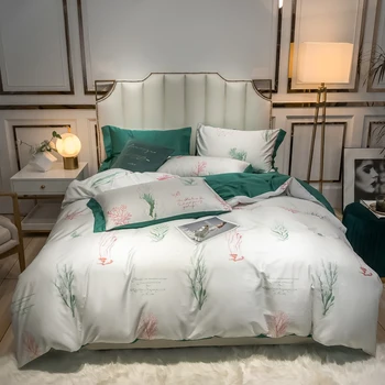 

Egyptian Cotton Sateen 4Pcs Luxury Bedding Set Zipper Corner Ties Soft Breathable Washable Comforter Protector Cover Bed sheets