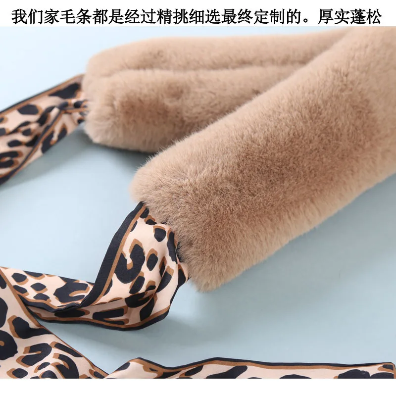 

2018 Autumn And Winter New Style South Korea Versatile CHIC Leopord Pattern Small Ribbon Scarf Faux Lai Tu Hair Thick Fur Collar