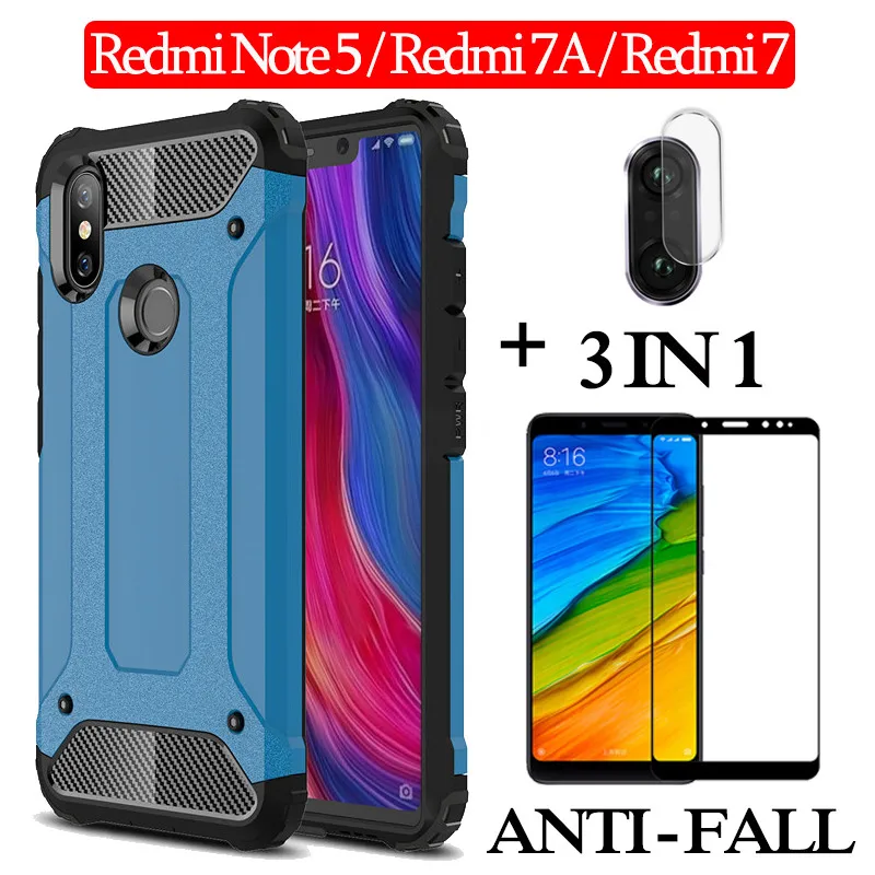 

3-in-1 pelнcula,Glass + Armor Case for Redmi-Note-5 Hard Silicone Case Redmi 7A Full Cover xiaomi note5 pro redmi7 Back Case