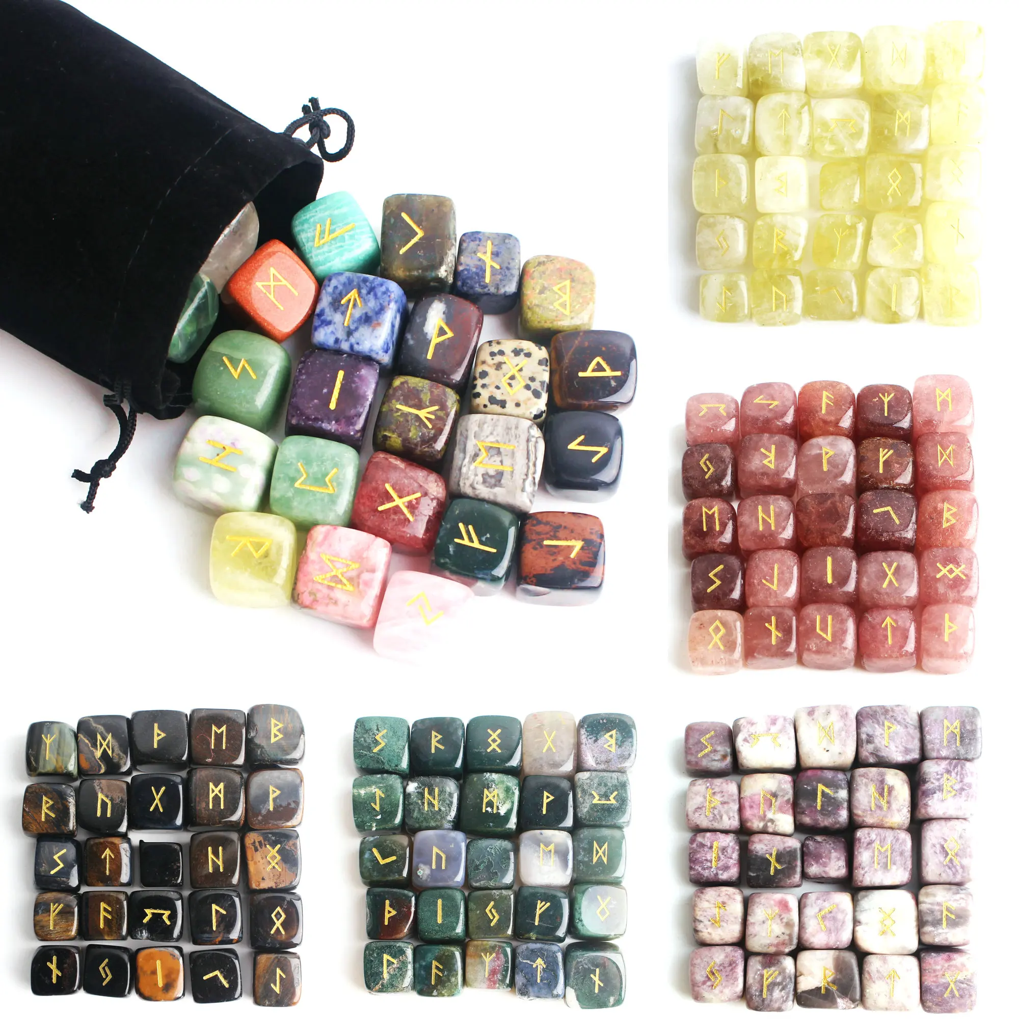 25 шт. натуральный драгоценный камень руна с кристаллом чакры квадратные гранулы
