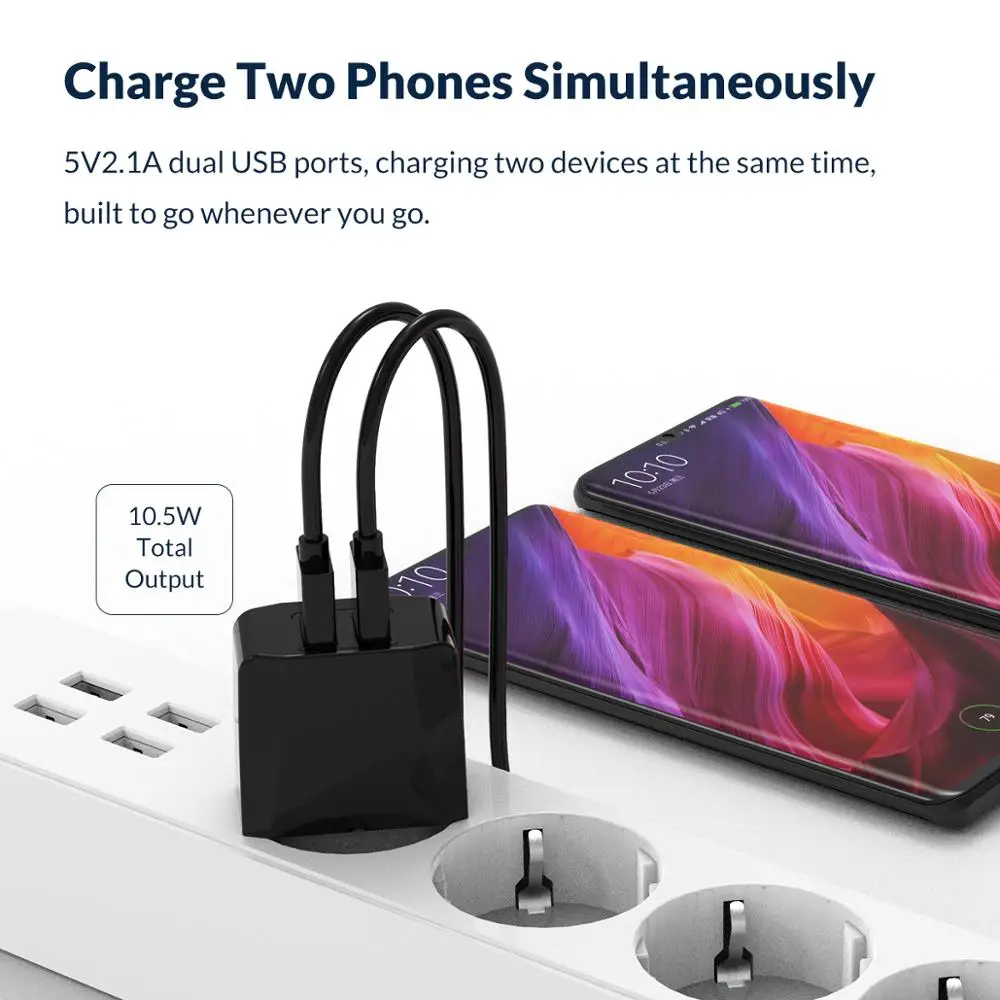  ORICO 5V 2.1A USB Ladegerät 2 Port Reise Ladegerät für iPhone iPad Samsung Xiaomi Huawei EU Stecker