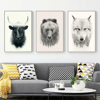 

Abstract Animal Wall Art Painting Bull Bear Wolf Pictures Modern Canvas Prints Posters Style For Home Office Living Room Decor