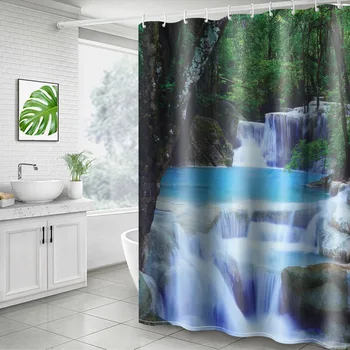 

DIDIHOU Waterproof Shower Curtain With Hooks 3D Landscape Painting Shower Curtain Bathroom Bathing Curtains 180x180cm