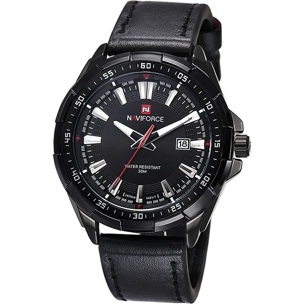 black black Топ люксовый бренд модные мужские часы NAVIFORCE Militray Спортивные кварцевые мужские часы кожаные водонепроницаемые мужские наручные часы Мужские часы - Цвет: black black