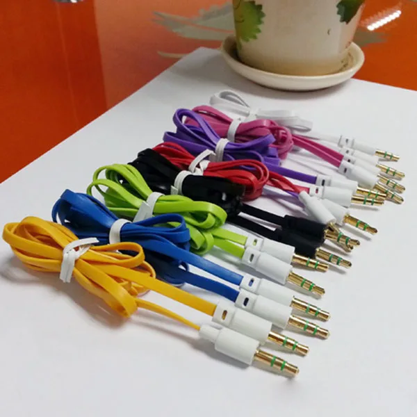 3 5mm to 3 5mm Male to Male Colorful Flat Type Car Aux Stero Audio Headphone Jack Extension Cable 100pcs lot