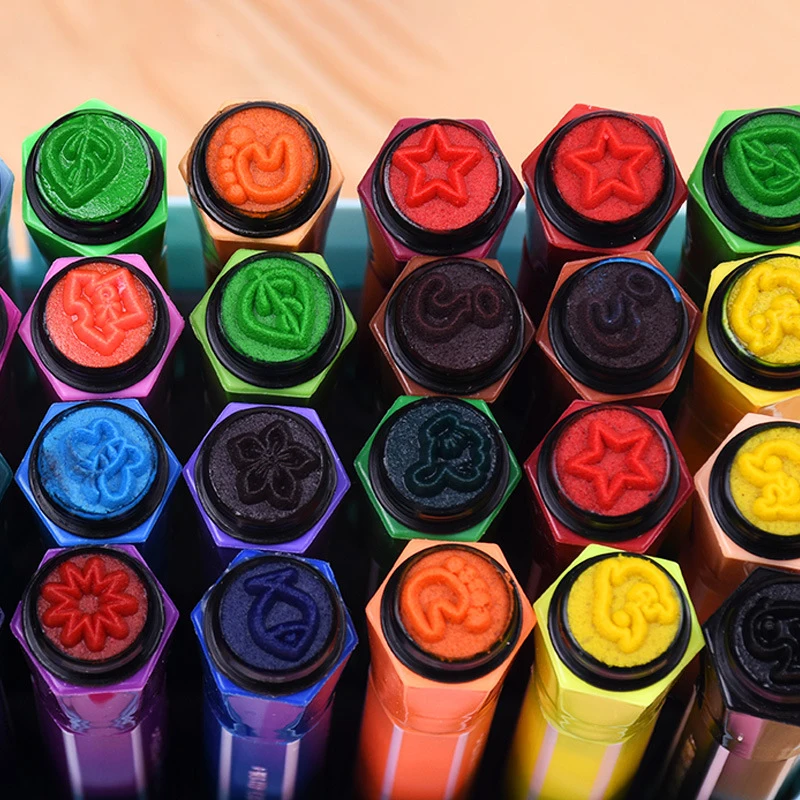 Cute Child Drawing Pen Stamp Child Seal Band Seal Washable Watercolor Pen Graffiti Art Mark Painting 12/18/24/36 Color Suitt