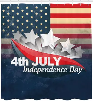 

4th of July Shower Curtain American Flag Backdrop with Stars and Swirled Abstract Stripes Patriotic Design Fabric Bathroom Decor