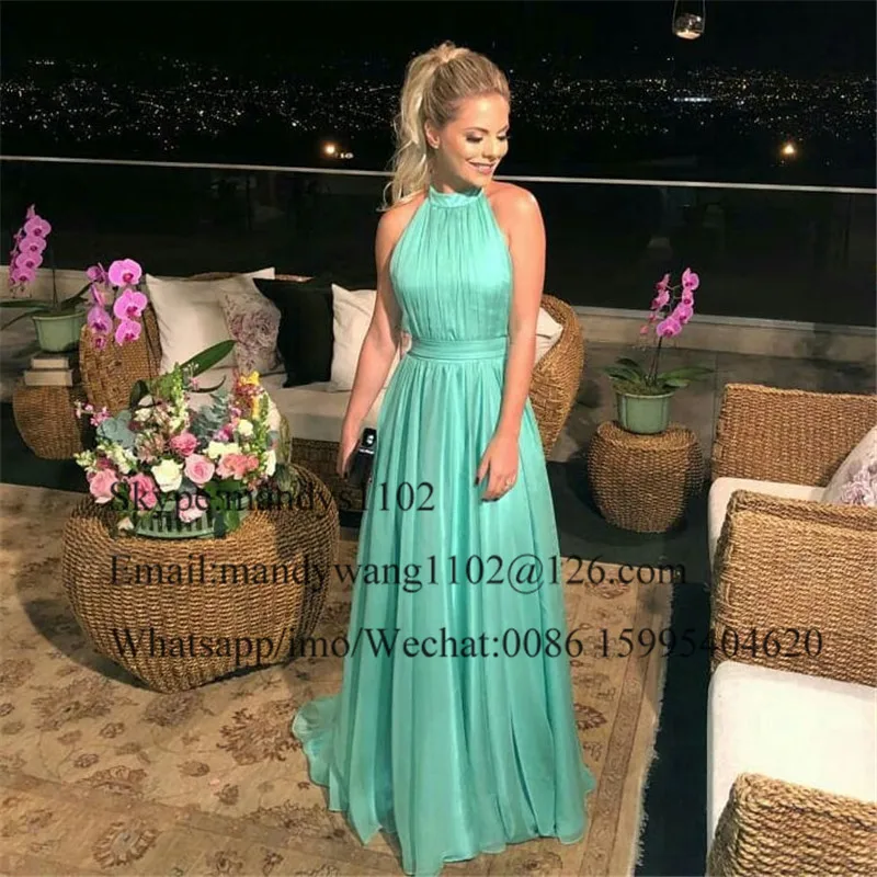 Mbcullyd Мятные зеленые платья на выпускной длинные сексуальное, с ремешком вокруг шеи официальное вечернее платье воздушная шифоновая плюс размер Vestidos de gala