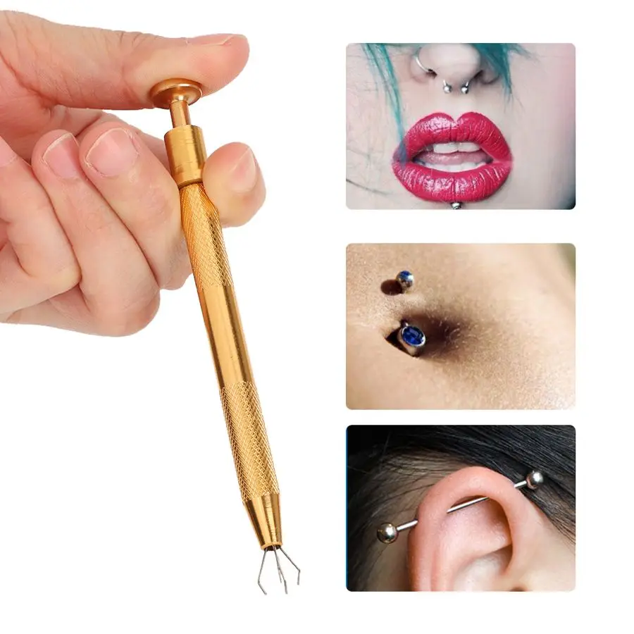 

4 Prongs Bead Holder Pick Up Tool Jewelry Bead Grasping Tool Golden Alloy High Precision Body Tattoo Piercing Tool Accessories