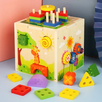 

Wood Multifunctional Intelligence Box Wooden Toys Children Eduaction Learning Toy Multi Shape Matching Sorter Block for Kids