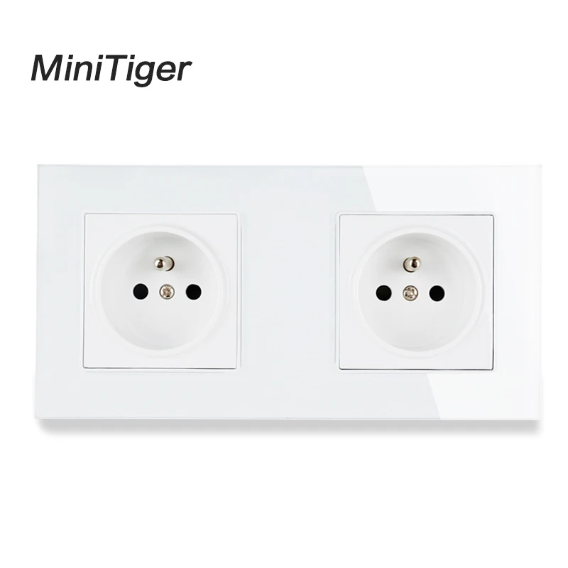 Minitiger французский стандарт 2 банды настенная розетка, белая кристальная стеклянная панель, Производитель 16А настенная розетка, 172*86 мм