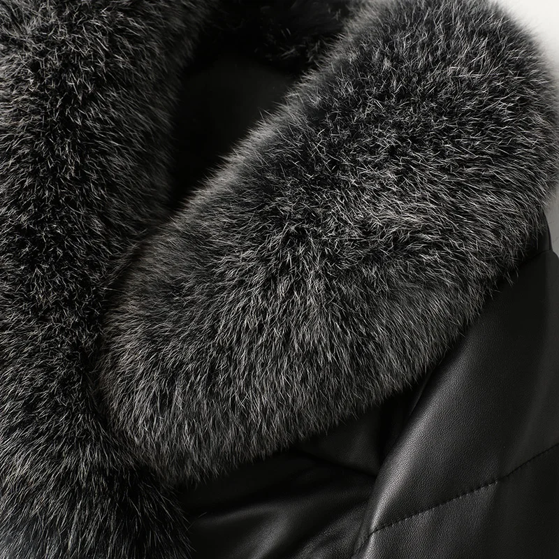 Куртка из натуральной кожи с воротником из натурального Лисьего меха, пуховое пальто, зимние куртки для женщин, Куртки из натуральной овечьей кожи, верхняя одежда XQ161