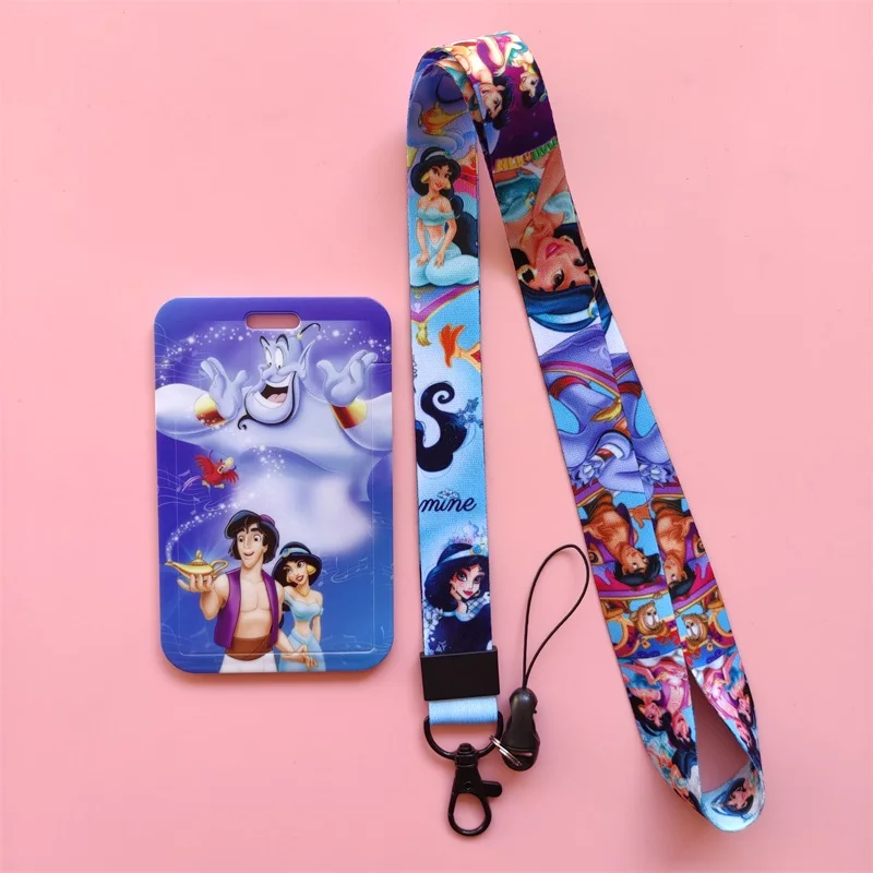 Disney Jasmine Aladdin Women's Name Card Covers ID Card Holder Students Bus Card Case Lanyard Visit Door Identity Badge