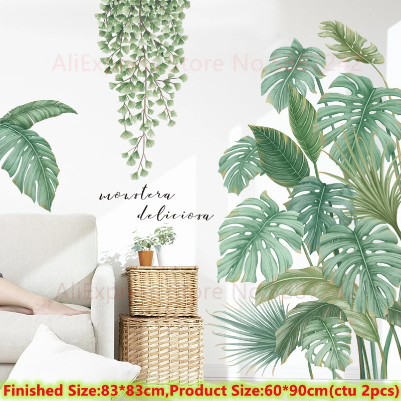 nursery wall stickers Tropical Green Plants Wall Stickers For Bedroom Bathroom Living Room Decoration Vinyl Wallpaper Leaves Potted Poster Mural Decal rainbow wall stickers Wall Stickers