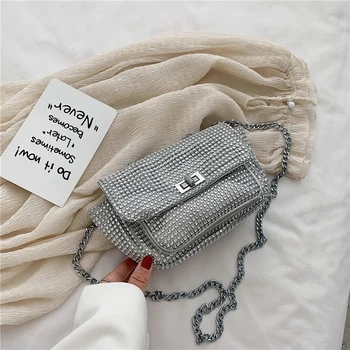

2020 New Shoulder Bag Ladies Messenger Bag Diamond Bag Female Bag Silver Small Bag Shopping Mobile Phone Bag Coin Purse Chain
