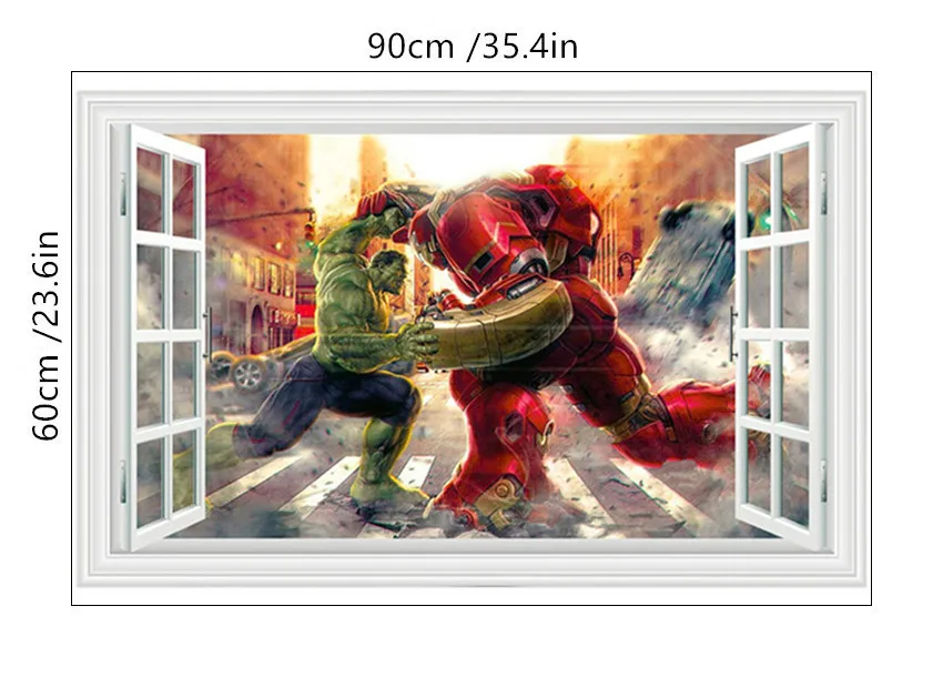 B329 Мстители супер герои 3d сломанные наклейки на стену Халк Железный человек Плакат Фреска Детская комната украшения виниловые Аниме Обои 90*60 см - Color: B329