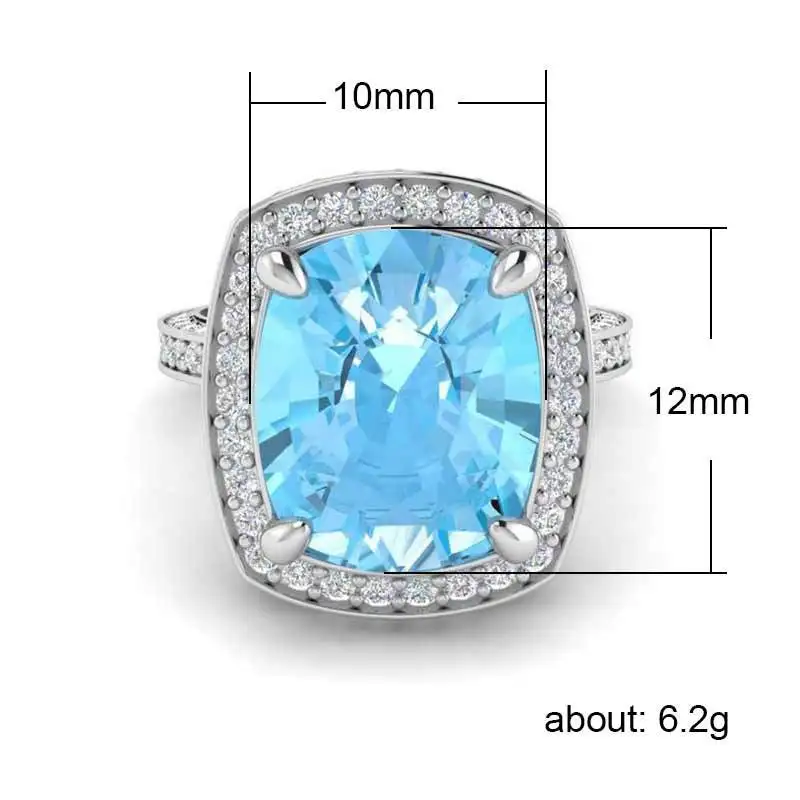 Bague Ringen одноцветное 925 пробы серебро 10*12 мм Овальный Аквамарин драгоценный камень циркон блестящее классическое обручальное Обручальное Ювелирное кольцо