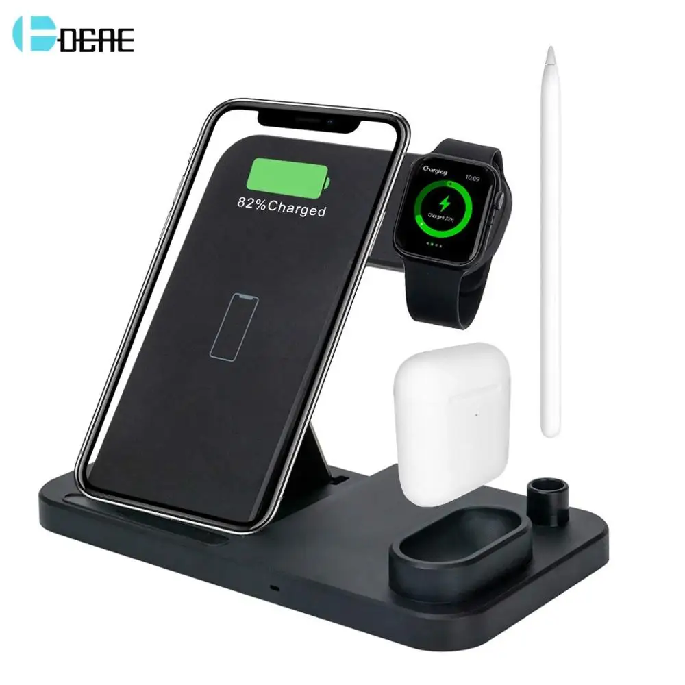 Подставка для зарядки DCAE 4 в 1 Apple Watch Series 5 3 AirPods Pencil 10 Вт Qi быстрая Беспроводная