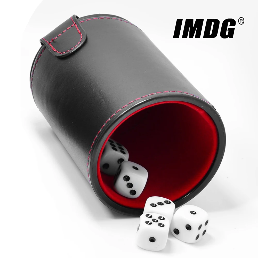 Dice Cup Double layer Black PU Leather Red Flannel With 6pcs Dices Bar Game Supplies