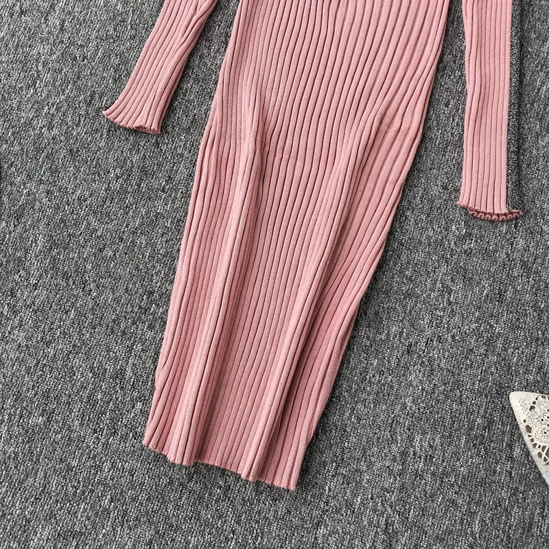 ALPHALMODA женское осеннее сексуальное трикотажное платье в полоску с глубоким v-образным вырезом и длинными рукавами, однотонное эластичное женское платье