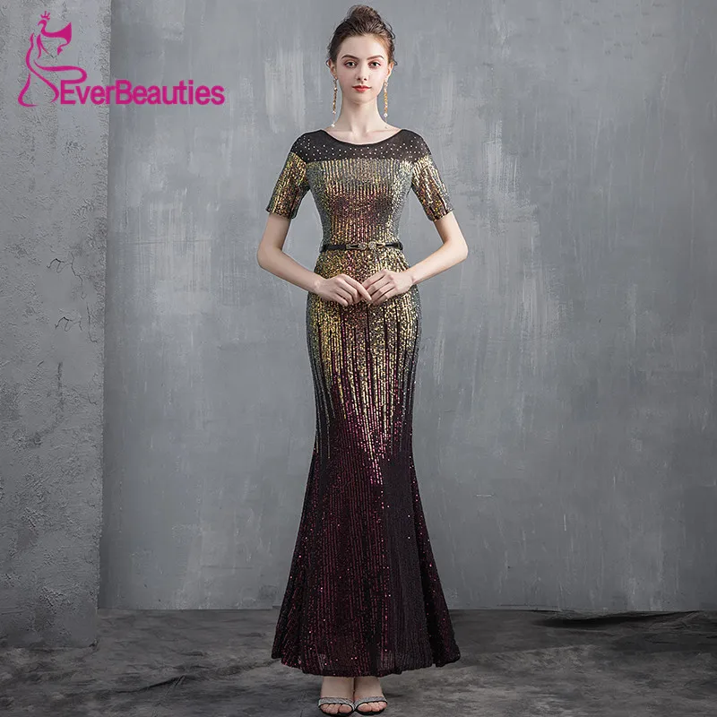 Robe De Soiree, вечернее платье русалки,, с блестками, половина рукава, длинное торжественное платье, Abendkleider Abiye Gece Elbisesi