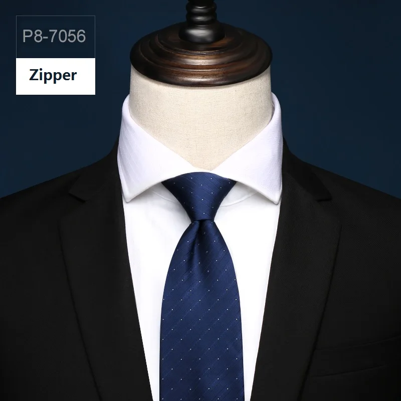 P8-7056 Zipper Высокое качество дизайнер новая мода темно-синий горошек Полосатый 8 см галстуки для мужчин галстук вечерние деловой строгий костюм с подарочной коробкой - Цвет: P8-7056 Zipper