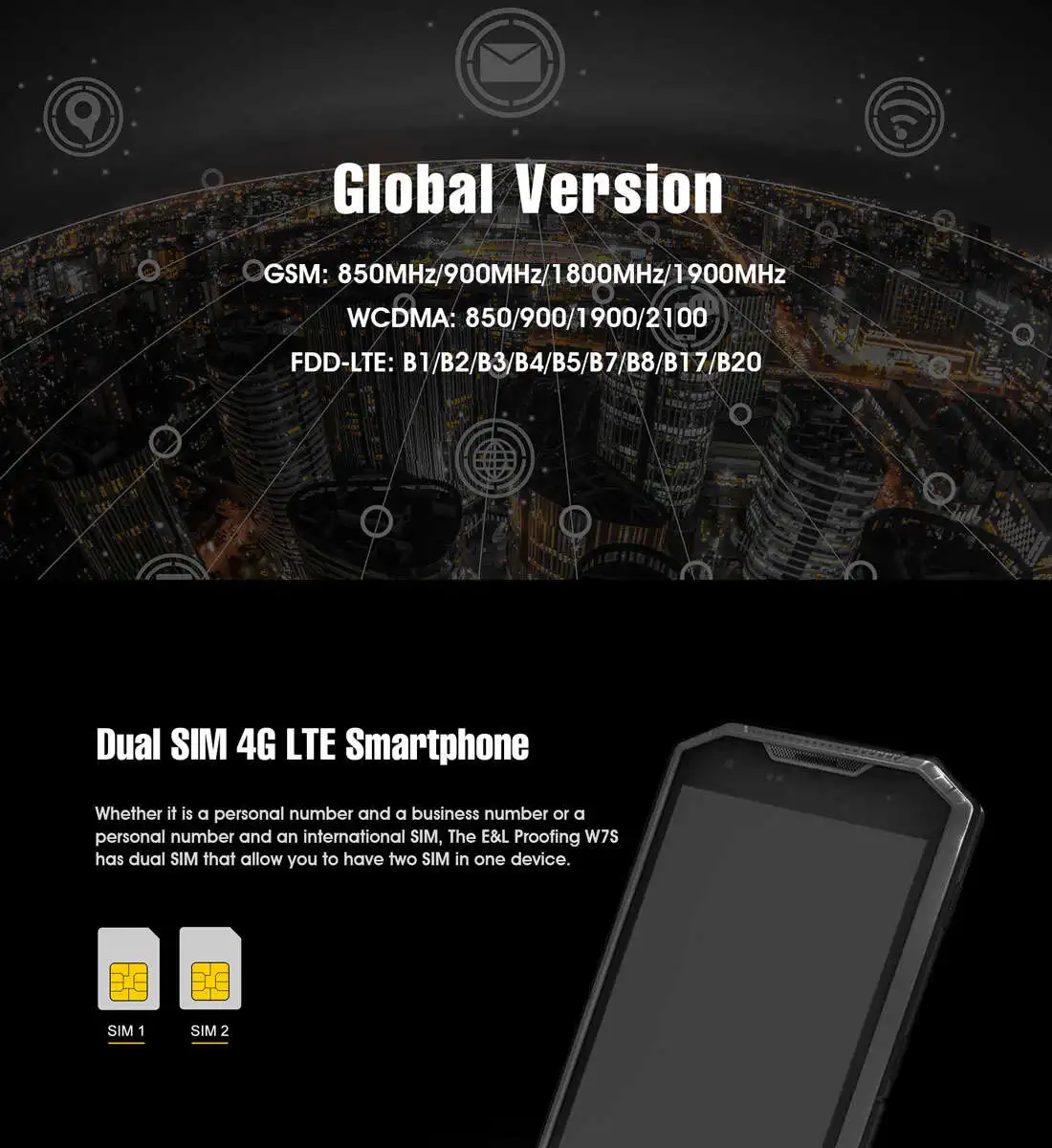  KXD E&L Proofing W7S IP68 Rugged Phone Android 6.0 MTK6737 1.3GHz Quad Core 2GB RAM 16GB ROM 5