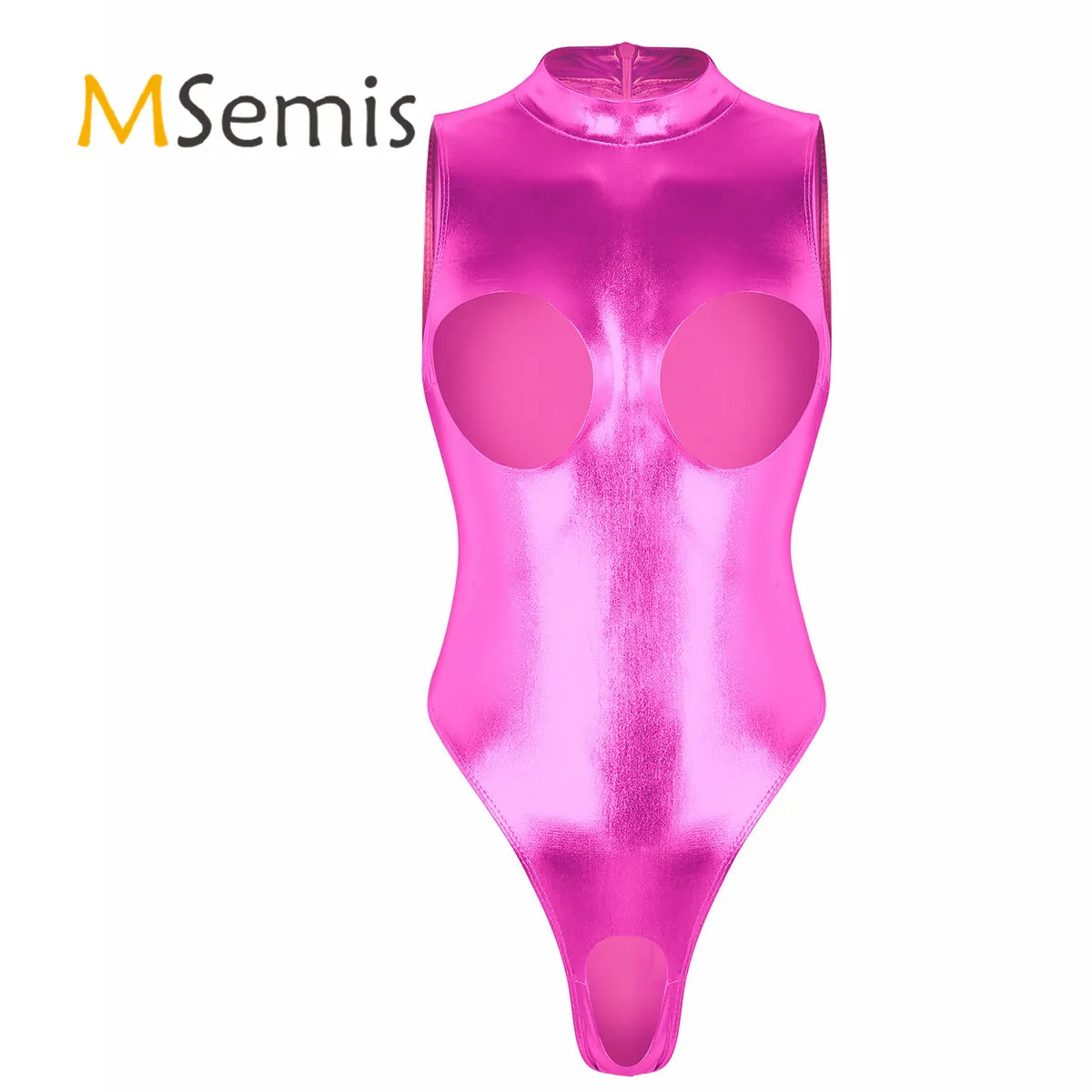 Женский купальник с вырезом боди кожаный открытым бюстом и высоким воротником