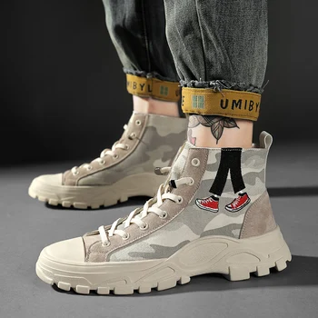 

Men Martins Boots Man Camouflage Tooling Boots Leather Pigskin Men's Causal Lace-up Autumn Winter Men Military Boots