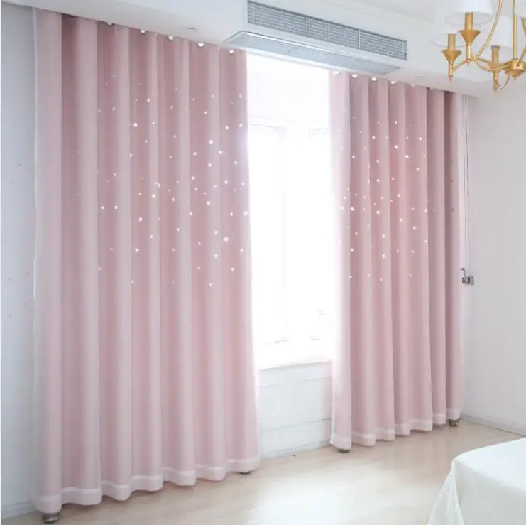 Выдолбленные шторы со звездами продукты принцесса ветер занавес для отеля Спальня Гостиная Кабинет муслин шторы - Цвет: Розовый
