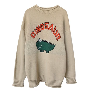 

Harajuku Winter Sweater Vintage Women Funny Letter Print O-neck Pullover Long Sleeve Loose Knitted Oversize Sweater Female