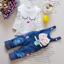 Детская одежда, весна, Джинсовый комплект с нагрудником для девочек, комплект из 2 предметов для маленьких и средних детей, модные детские джинсы, 2 предмета