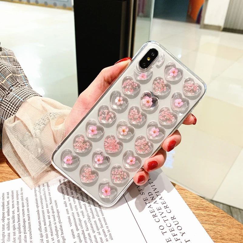 Винтажный чехол для телефона с 3D сердцем и настоящими цветами iphone 11 X XS Max XR мягкий