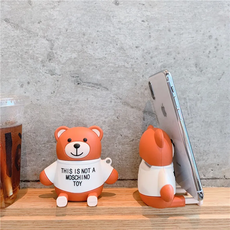 Милая сумка-медведь для Apple Airpods чехол Забавный подставка держатель 2 в 1 Bluetooth наушники чехол Мультяшные наушники коробка для Airpods