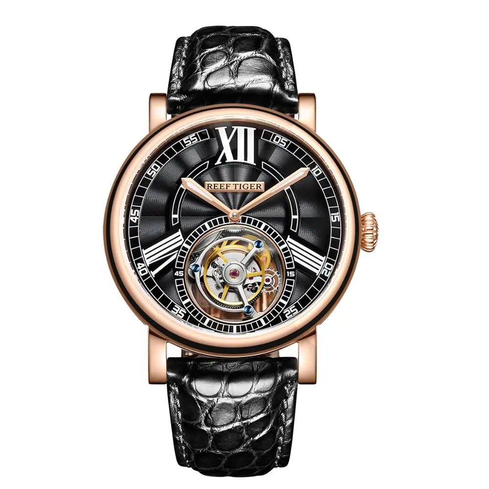 automatic watch p1 Мужские часы из турбийона, мужские автоматические наручные часы Reef Tiger, мужские Роскошные водонепроницаемые механические наручные часы relogio RGA1928 - Цвет: automatic watch p1