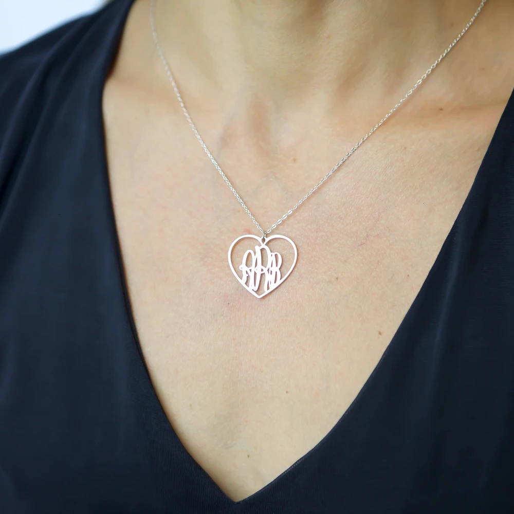 Колье с инициалами персонализированное из нержавеющей стали на заказ сердце подвеска с монограммой ожерелье ювелирные изделия серебро розовое золото табличка чокер