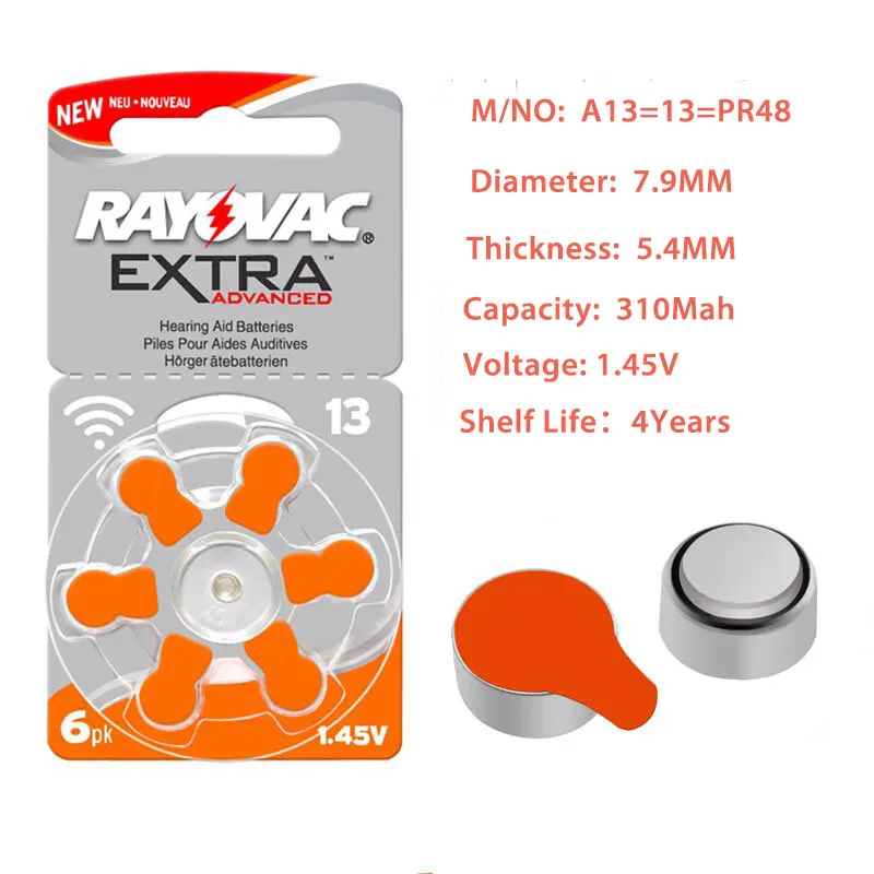 30Pcs RAYOVAC EXTRA Zinc Air Performance Hearing Aid Ear Care Batteries 13 A13 P13 E13 PR48 Cell Button Battery for Aids | Красота и