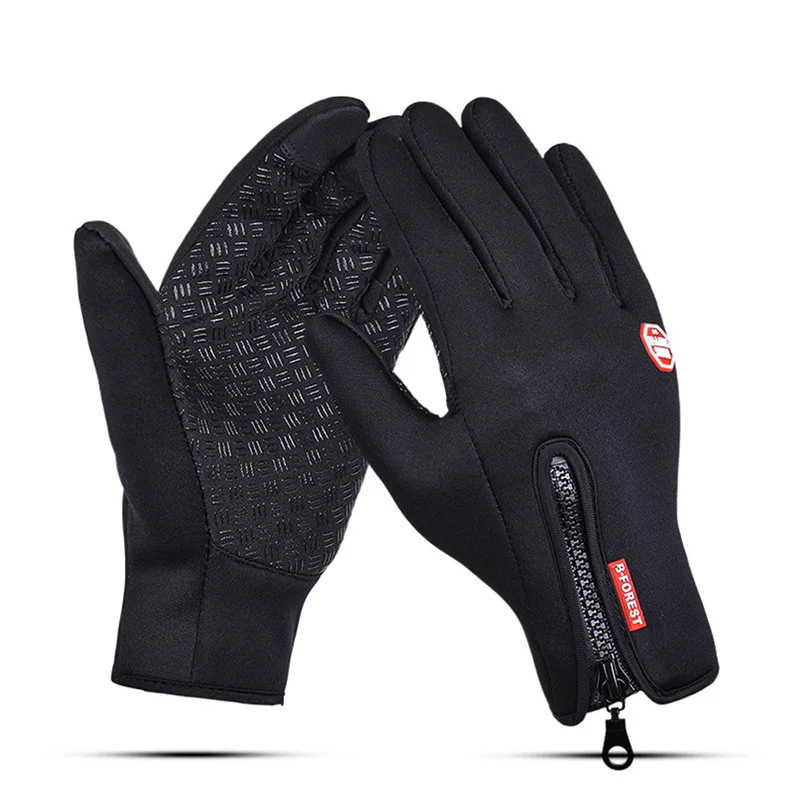 Мужские велосипедные перчатки, теплые зимние велосипедные перчатки, женские спортивные велосипедные перчатки, теплые перчатки из флиса для езды на велосипеде, перчатки для сенсорного экрана - Цвет: Черный