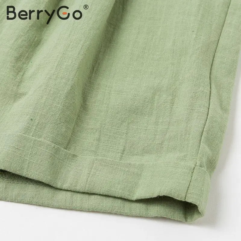 BerryGo повседневные шорты с поясом и высокой талией женские зеленые пляжные летние шорты для отдыха шорты с карманами и кольцом
